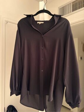 Max Studio Black Button-Front Lightweight Blouse